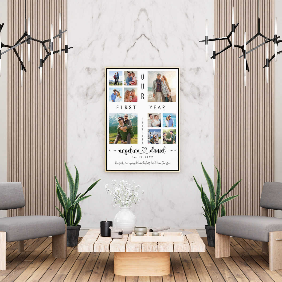 Our First Year Couple Photo Collage - Personalized Canvas - Gift For Couple, 1st Year Anniversary, Valentine's Day Gift