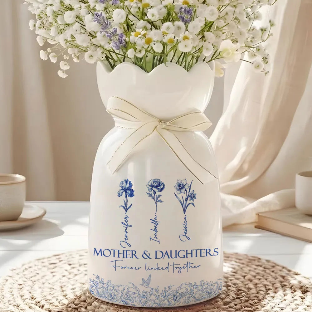 Mother & Daughter Forever Linked Together - Personalized Bloom Vase - Gift For Mom, Mother's Day Gift