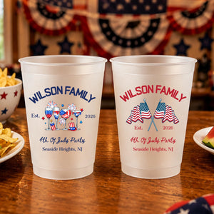 Personalized 4th of July Frosted Cups, Family Reunion Cups, Patriotic Party Favor, Beach & Lake House Cups, Backyard BBQ