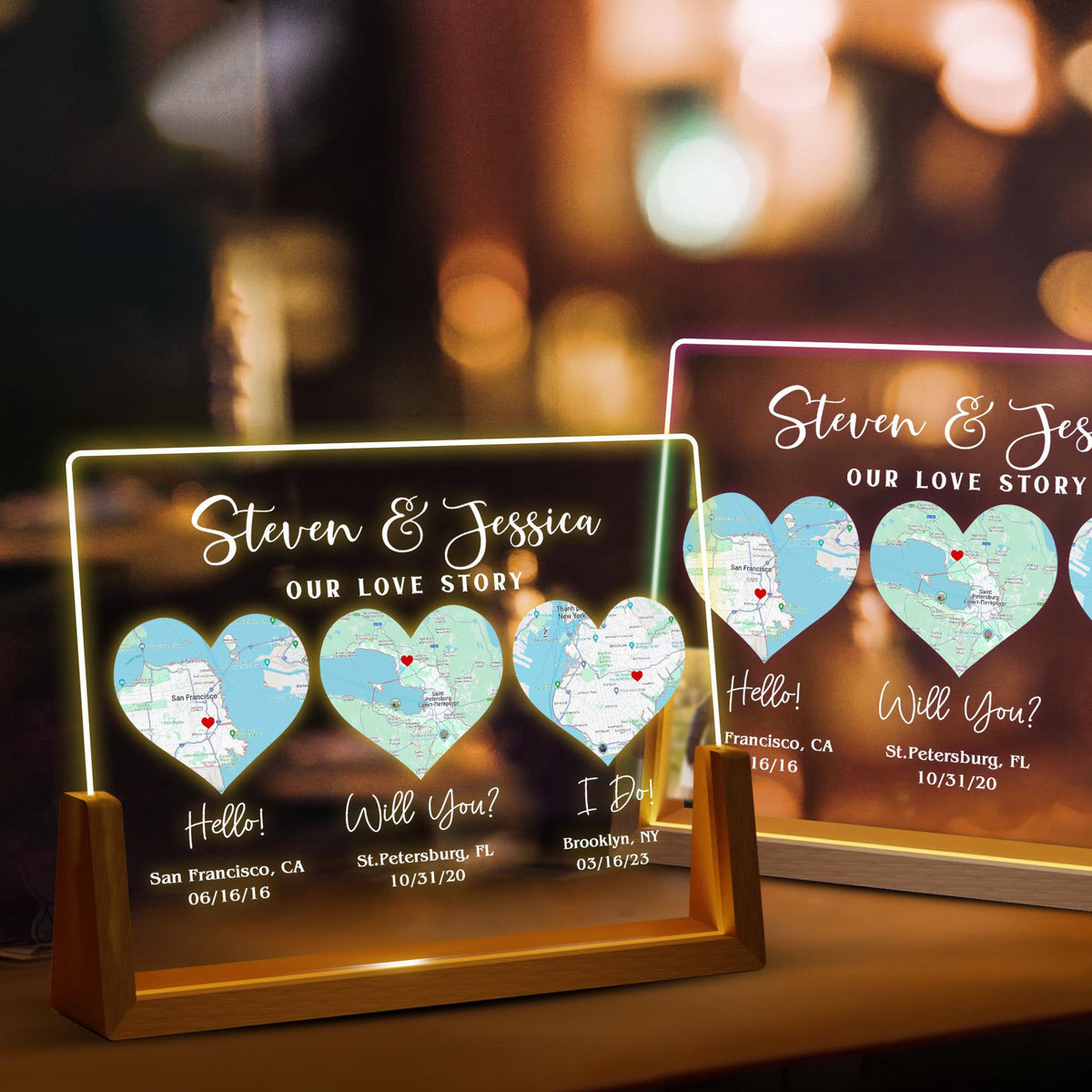 Personalized Address Map Anniversary Gift, Hello Will You I Do Night Light, Custom Our Love Story Gift, Engagement Gift For Couple