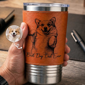 Best Dog Dad Ever - Personalized Leather Tumbler - Gift For Dog Lover, Dog Owner, Father's Day Gift