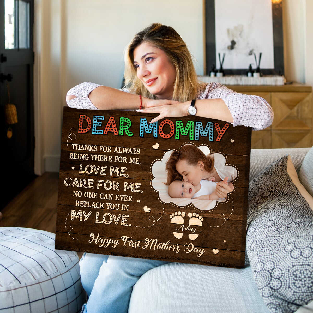 Dear Mommy Thanks For Always Being There, Personalized 1st Mother's Day Canvas, Dear Mommy Photo