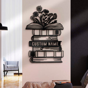 Custom Librarian Book Reading Metal Wall Art LED Light, Personalized Reader Name Sign Home Decor, Read More Books Nerd Decoration Book Lover