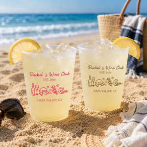Personalized Frosted Plastic Cups, Custom Wine Club Cups, Winery Bachelorette Favors, Napa Valley Bach Party Cups, Girls Trip Drinkware