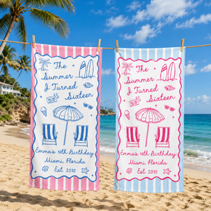 Personalized Birthday Beach Towel, Custom The Summer I Turned Birthday Beach Towel, Summer 20th 30th 40th Birthday Gift, Bachelorette Towels