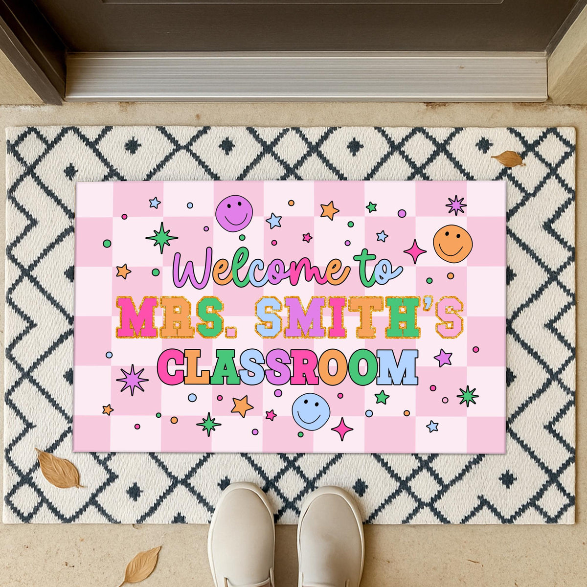 Personalized Name Classroom Doormat, Teacher Gift, Back To School Decor, Class Decoration, Groovy Door Mat, Office Door Decor