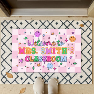Personalized Name Classroom Doormat, Teacher Gift, Back To School Decor, Class Decoration, Groovy Door Mat, Office Door Decor
