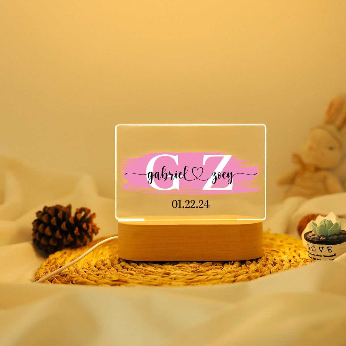 Custom Name Night Light, Personalized Couples Initials Desk Name Plate Night Light, Valentines Gift, Unique Gifts for Couples