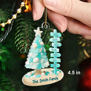 Family Direction Sign Post Sea Glass Pattern - Personalized Acrylic Ornament - Christmas Gift for Family