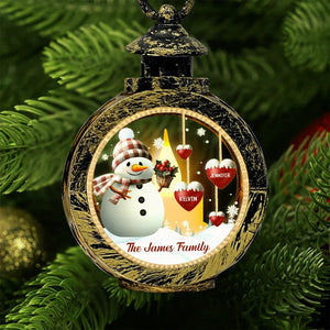 Snowman With Hearts - Personalized Lantern LED Flameless Candle - Christmas Gift For Family