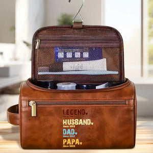 Legend Husband Dad Grandpa - Personalized Leather Toiletry Bag - Gift For Grandpa, Gift For Father, Father's Day Gift