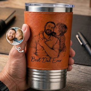 Best Dad Ever - Personalized Leather Tumbler - Gift For Dad, Grandpa, Father's Day Gift