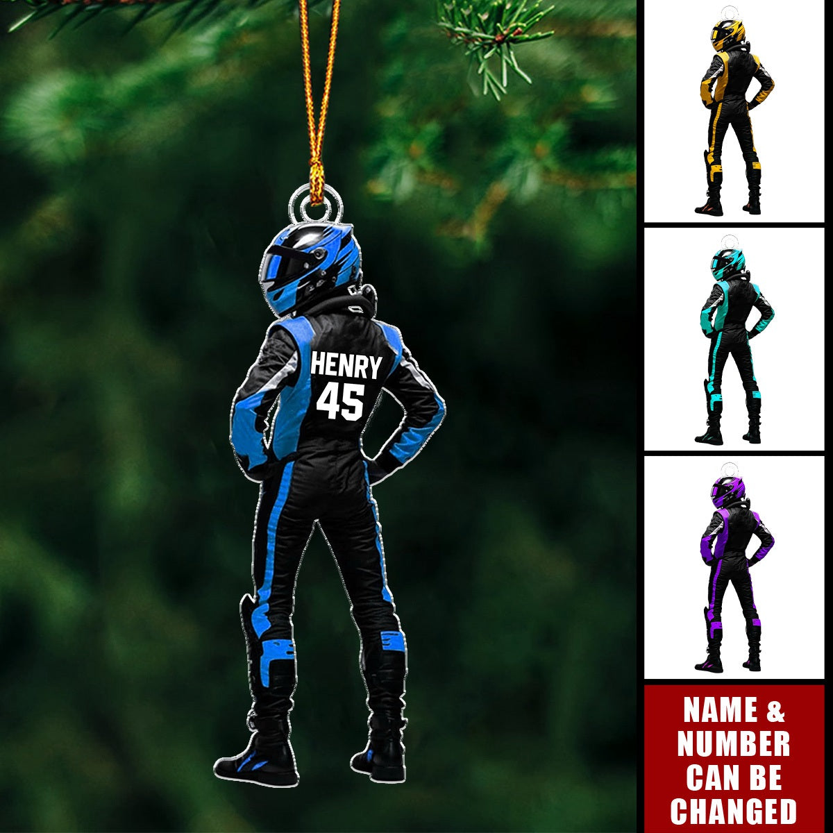 Car Racer Custom Uniform Color & Number - Personalized Acrylic Shaped Ornament Gifts For Race Car Lovers