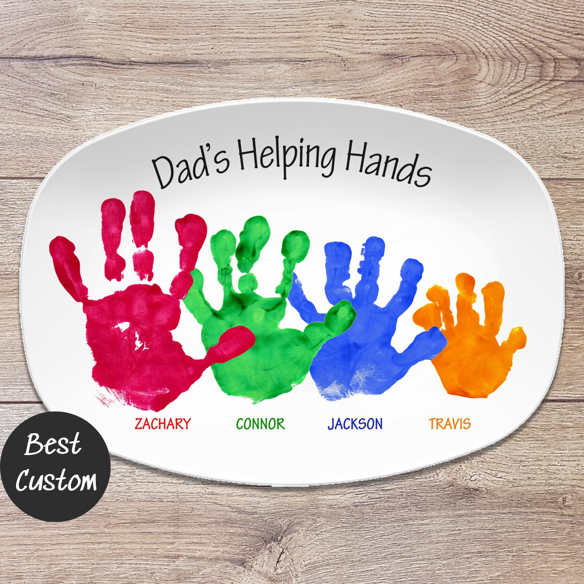 Best Hands Down Handprint Personalized Platter, Custom Handprint Gift from Kids, Gift for Dads, Helping Hands