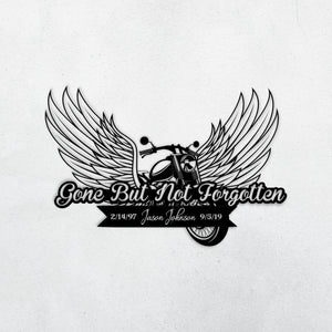 Personalized Metal Sign Motorcycle With Angel Wings, In Loving Memory, Rest In Peace Memorial Loss Of Loved One Metal Sign Decoration