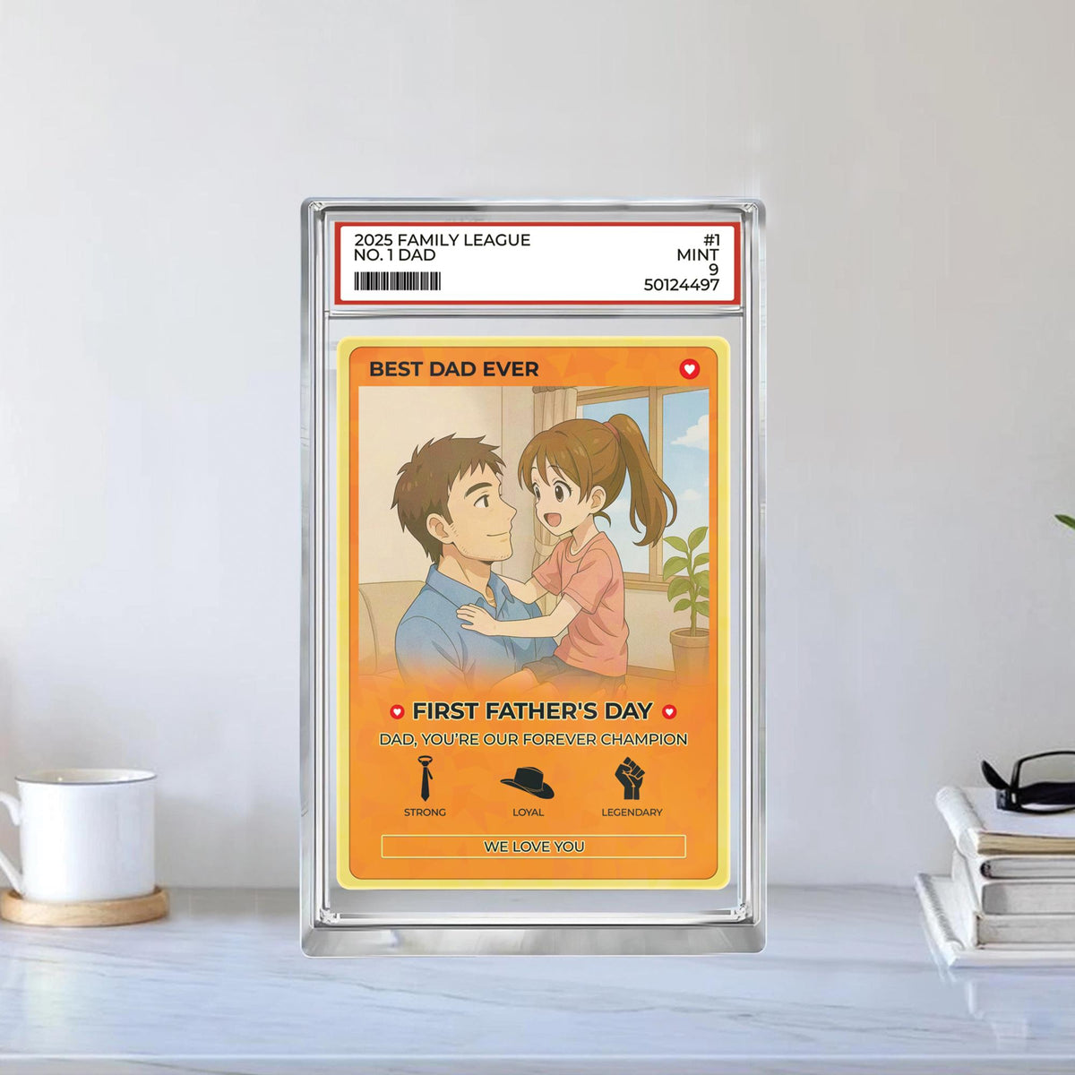 Personalized Anime Acrylic Block for Dad - Father's Day Gift - Custom Trading Card Style Photo Gift from Kids or Wife
