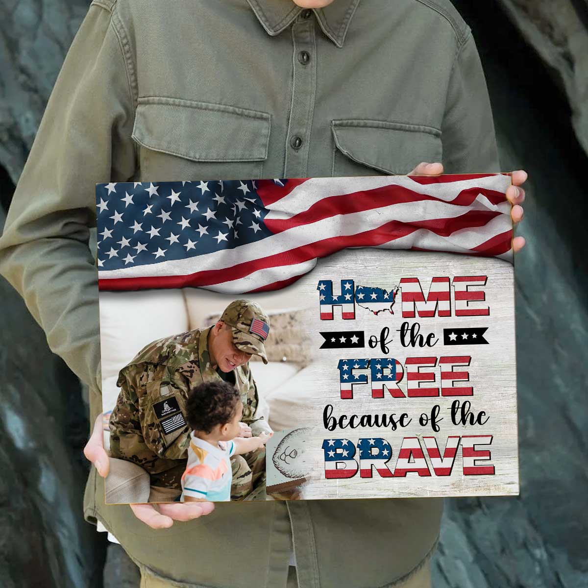 Home Of The Free Because Of The Brave America Flag Custom Canvas Print, Patriotic Gift For Veteran, Military Gifts, 4th Of July Decorations For Home