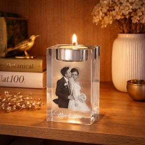 Custom 3D Crystal Photo Portrait, Engraved Crystal Photo With Candle Holder, 3D Crystal Photo Gift for Pet, Memorial Candle Votive, Gift for Mum