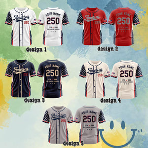 Personalized America 250 Jersey, 4th of July Baseball Shirt, USA Patriotic Jersey, Custom Name Number Independence Day Outfit