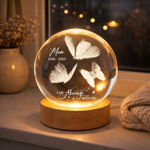 Always With You Butterflies - Personalized Crystal Ball LED Night Light - Memorial Remembrance Keepsake
