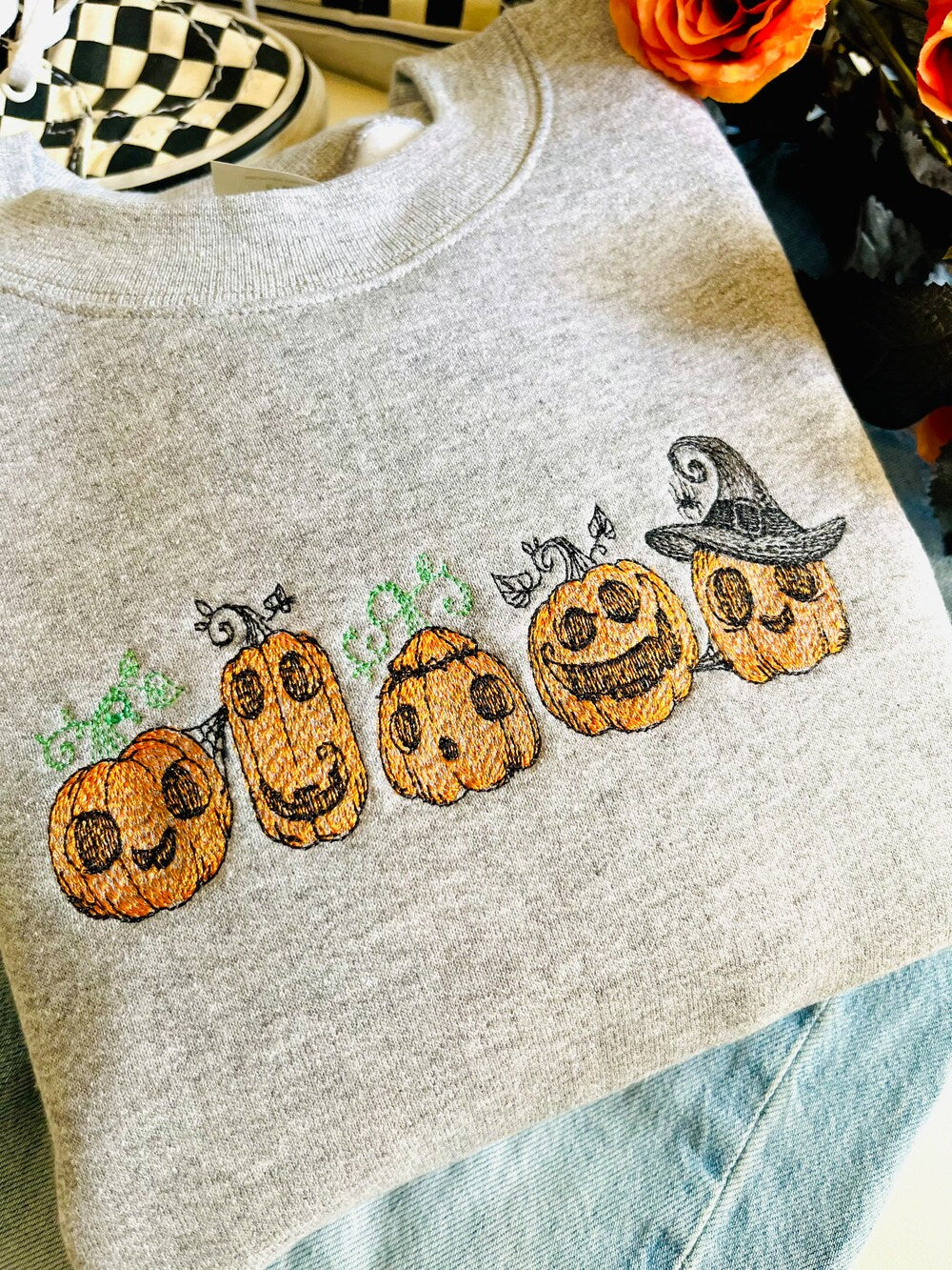 Spooky Pumpkin Patch Halloween Embroidered Crewneck | Halloween Sweatshirts | Autumn Crewneck | Spooky Season Sweatshirts