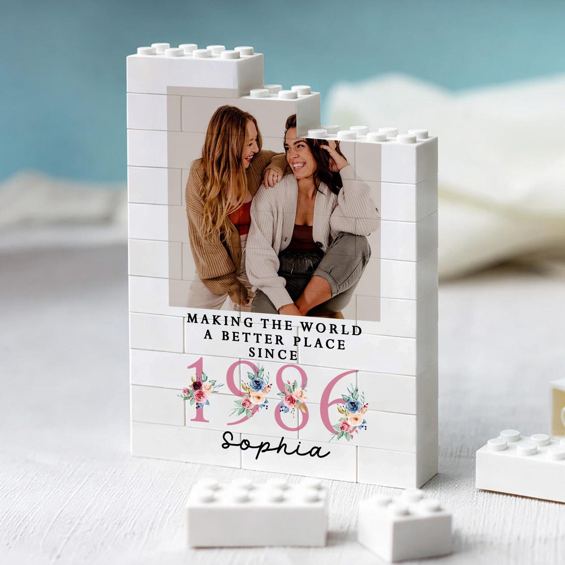 Personalized 1986 Birthday Photo Building Block, Making the World Better Since 1986 Gift, Best Friend Gift, 40th Birthday Keepsake for Her