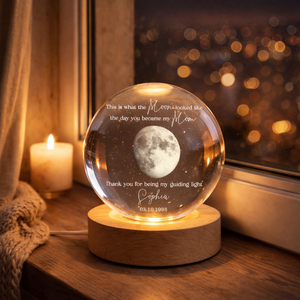 Custom Moon Phase Crystal Ball LED Light, Moon Phase by Date, Gift for Mom from Daughter, Mother's Day Keepsake,The Day You Became My Mom