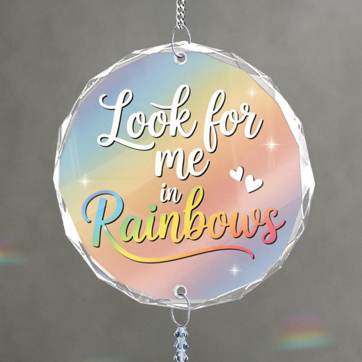 Look for me in Rainbows Personalized Memorial Ornament, Crystal Heart Ornament Sympathy gift, Memorial gift with name, Prism rainbow