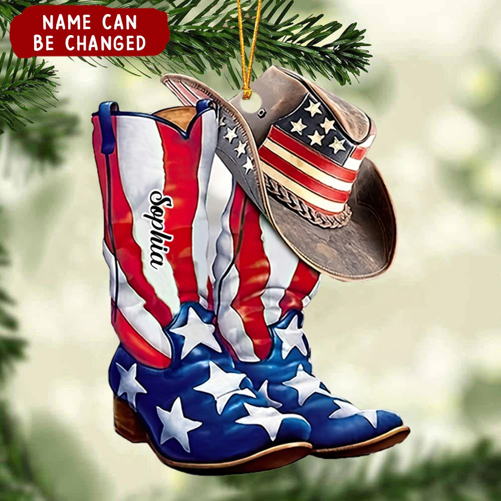 American Flag Horse Ornament, Personalized Christmas Decor For Horse Lovers
