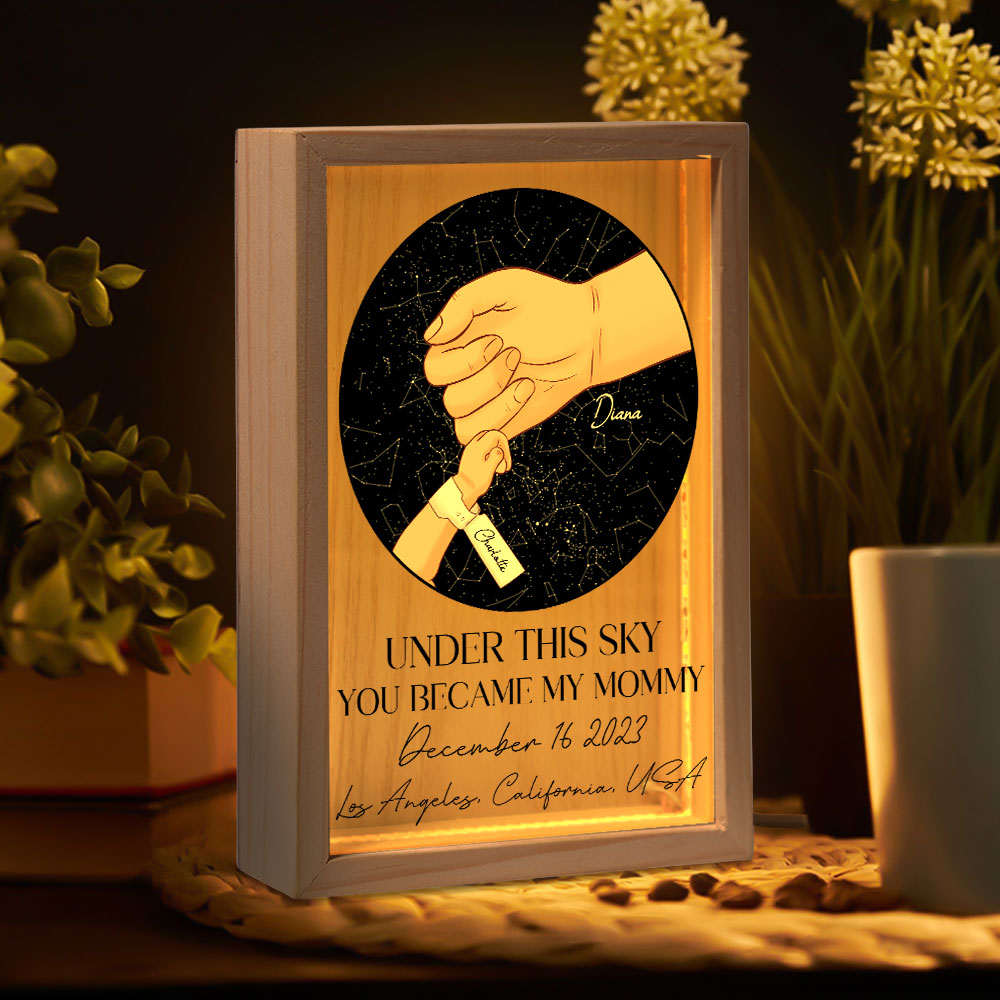 Under This Sky You Became My Mommy 1st Mother's Day - Personalized Frame Light Box - Gift For New Mom