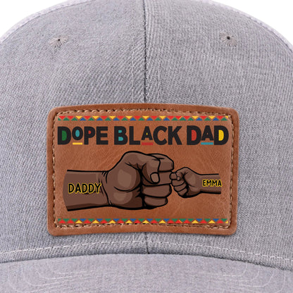 Dope Black Dad - Personalized Leather Label Net Hat - Gift For Dad Papa, Father's Day Gift
