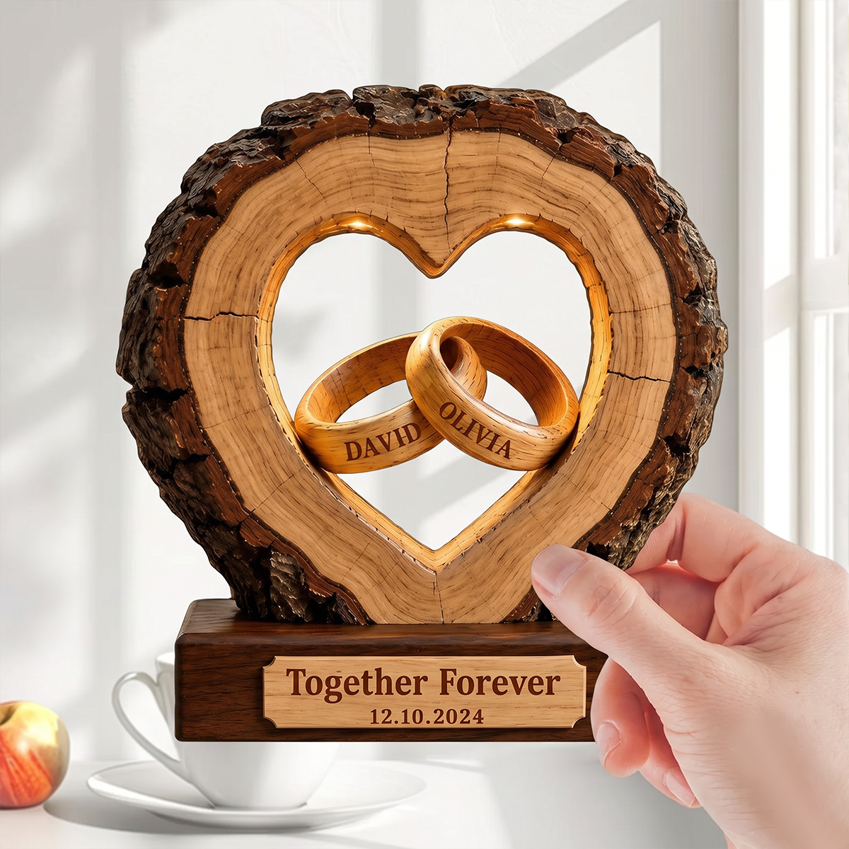 Together Forever Couple Anniversary 2D Flat Plaque - Personalized 2-Layered Wooden Plaque - Heartfelt Gift for Her, for Him