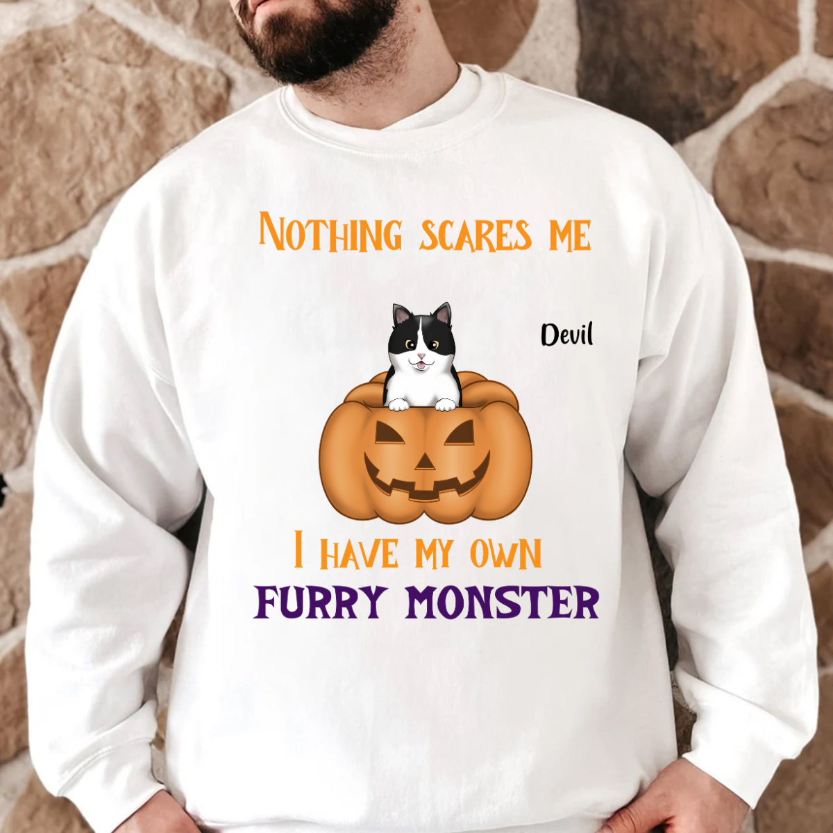 Nothing Scares Me I Have My Own Furry Monsters Fall Season Sweatshirt Personalized Sweatshirt Custom Halloween Shirt For Cat Lovers Gift For Cat Mom Cat Dad
