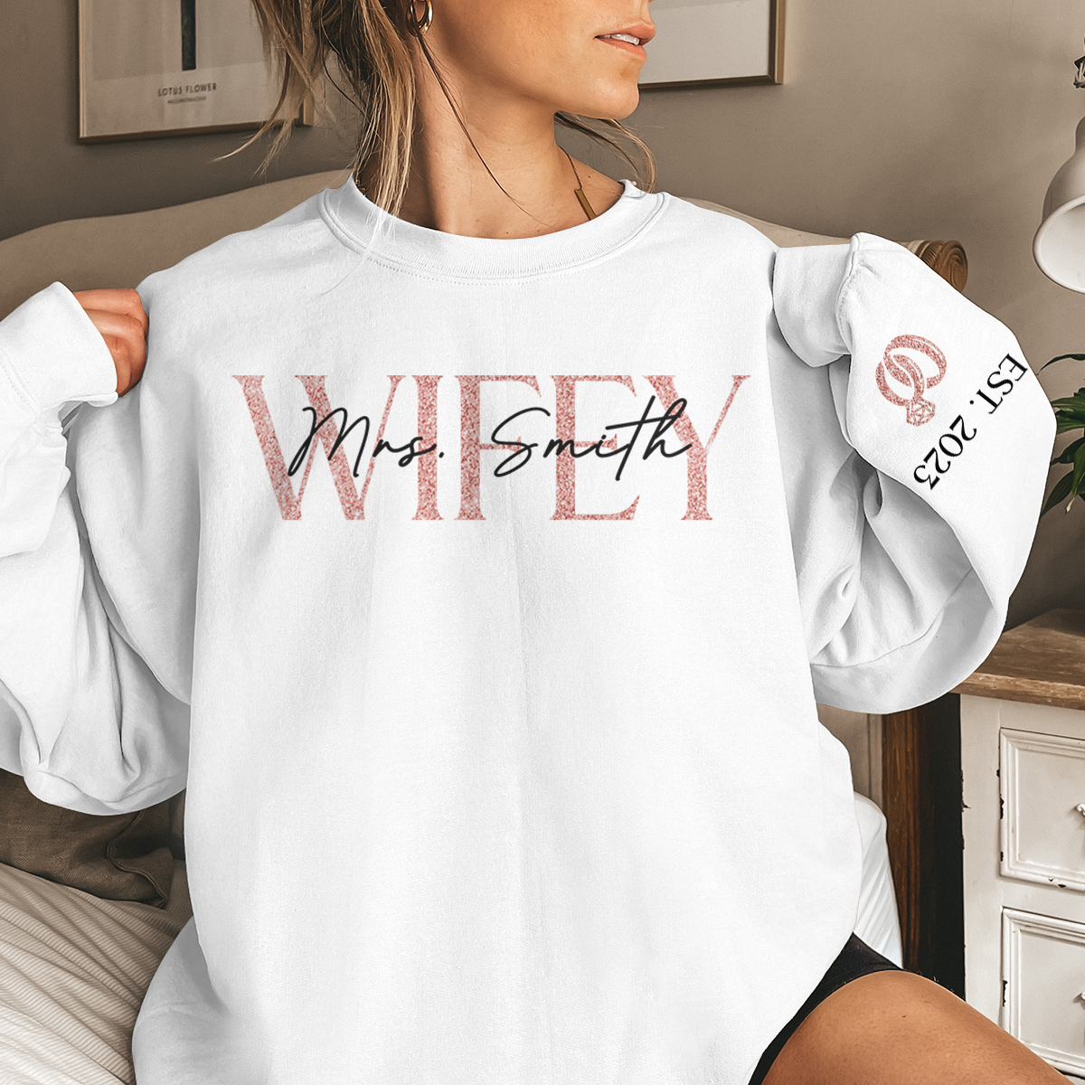 The Love Of My Life My Wifey - Personalized Shirt With Design On Sleeve - Gift For Wife, Anniversary Gift