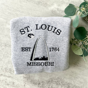 Embroidered St. Louis Missouri Sweatshirt, St. Louis Sweatshirt, Trendy Sweatshirt, Trendy Crewneck, Embroidered City Sweatshirt