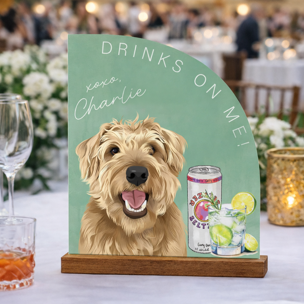 Custom Pet Portrait Signature Drink Sign, Acrylic Wedding Bar Menu, Wedding Drink Bar Decor