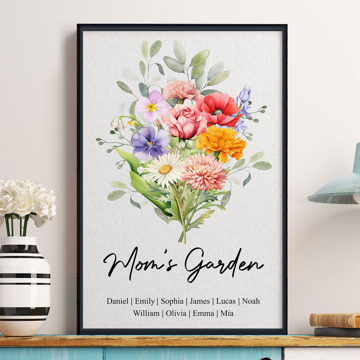 Mom's Garden Birth Flower Bouquet - Personalized Canvas - Gift For Mother, Grandma, Mother's Day Gift