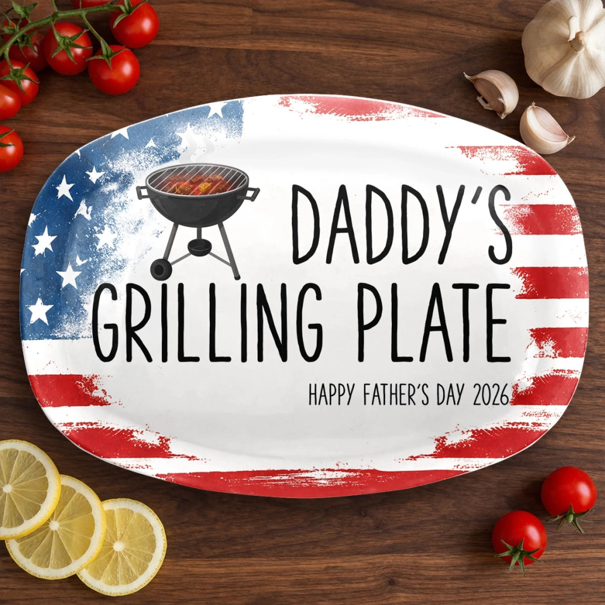 American Dad's grilling Plate Ever - Personalized Platter - 4th Of July Gift, Patriotic Gift For Family, Gift For Grilling Dad