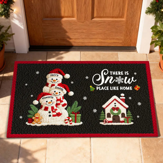 There Is Snow Place Like Home Faux Yarn Effect - Personalized Doormat - Festive Christmas Decor for Family