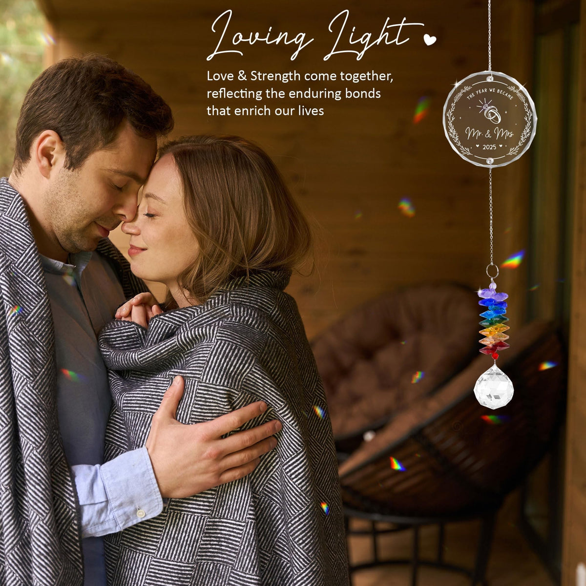 The Year We Became Mr & Mrs, Gifts for Couple, Wedding Keepsake Ornament, Romantic Engagement Gift Idea, Glass & Crystal Heart Hanging Decor