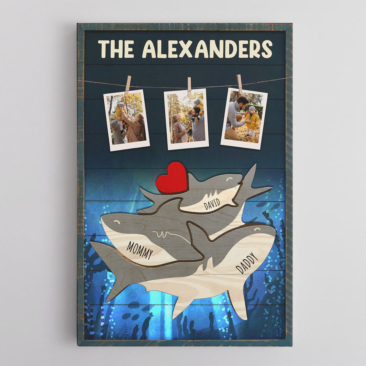Shark Family Puzzle Style, Custom Family Name - Personalized Canvas - Gift For Dad, Father's Day, Birthday Gift