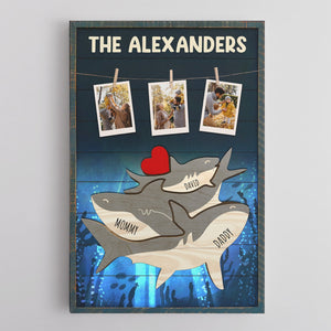Shark Family Puzzle Style, Custom Family Name - Personalized Canvas - Gift For Dad, Father's Day, Birthday Gift
