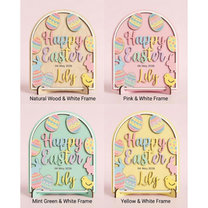 Happy Baby's First Easter Wood Sign, Custom Name & Color Easter Decor, Wooden Plaque with Stand, Kids Keepsake Gift, Easter's Day Baby