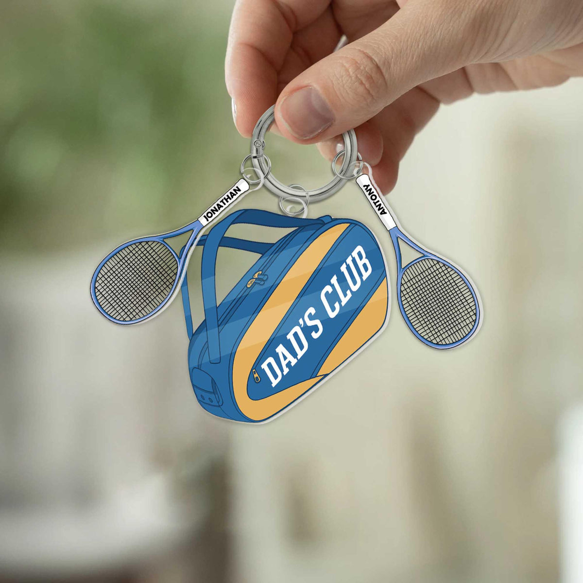 Dad's Club Tennis Keychain Personalized Gift with Kids' Names on Rackets, Custom Father s Day Gift for Tennis Dads