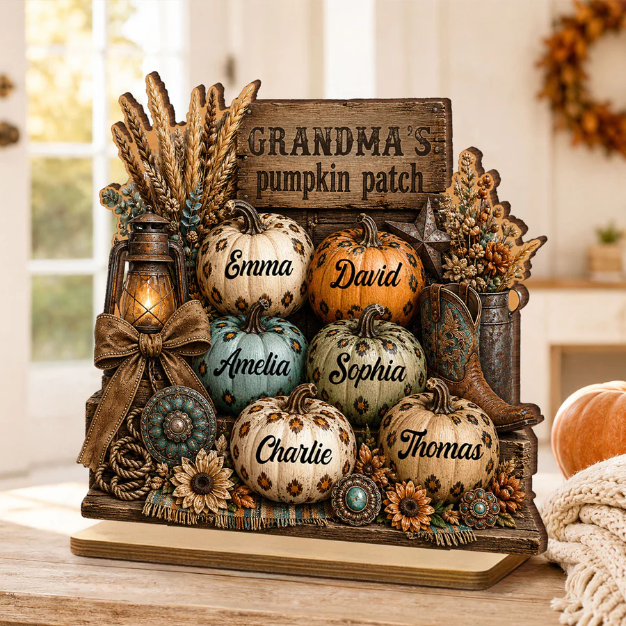 Grandma's Pumpkin Patch - Personalized 2-Layered Wooden Plaque - Fall Halloween Decor for Grandma