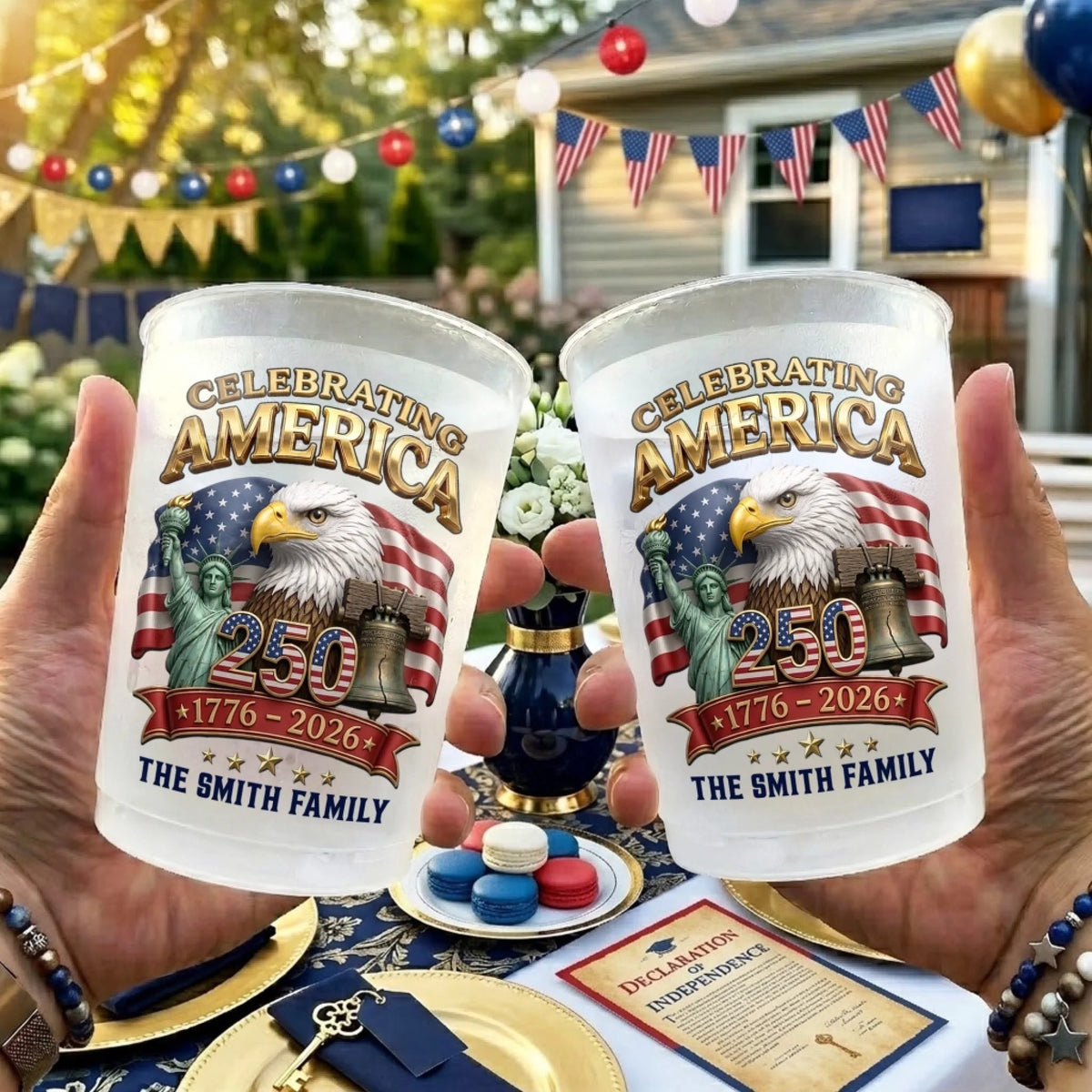 Celebrating National Birthday - Personalized Plastic Frosted Water Cup - Patriotic Gift For Family, 4th Of July Gift