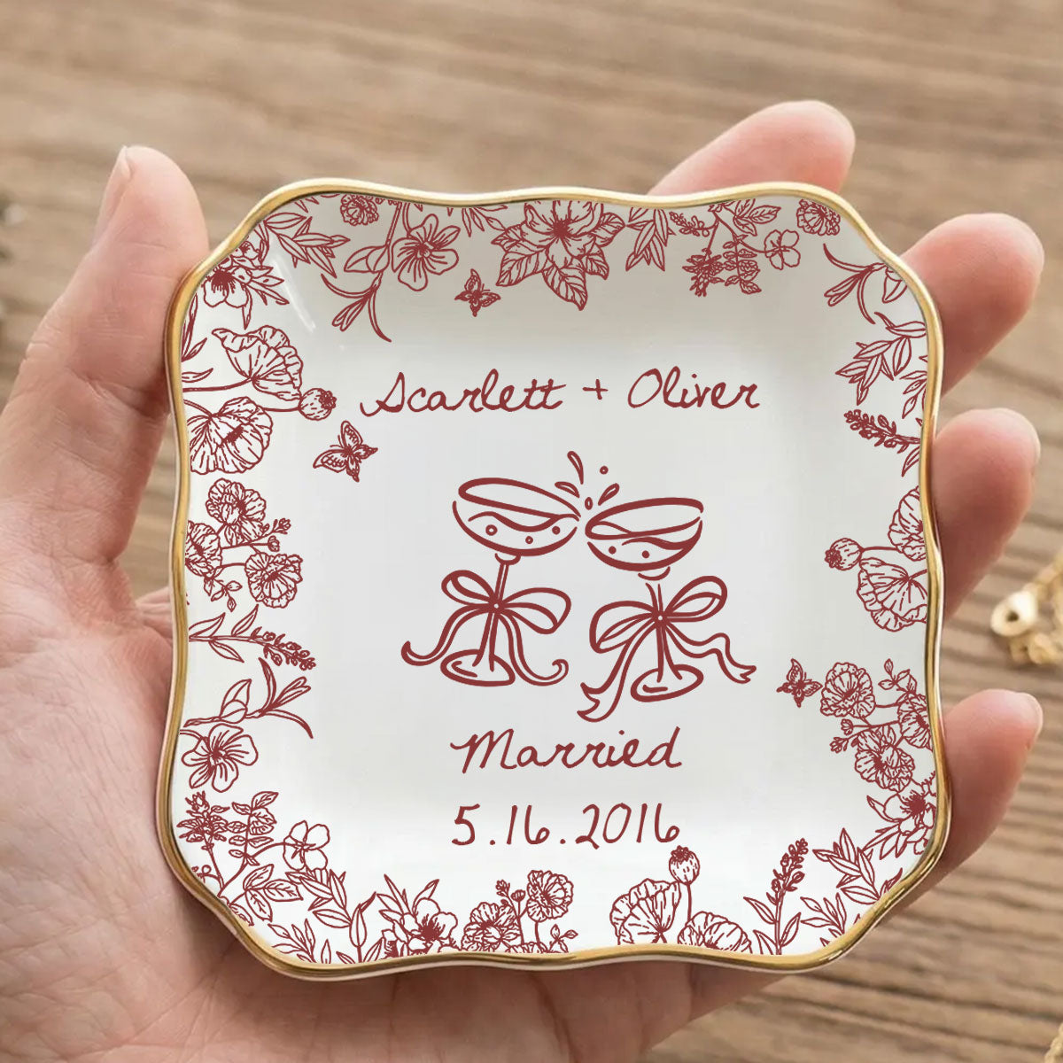 Personalized Engagement Jewelry Dish Custom Couple Name & Date Ceramic Keepsake Gift
