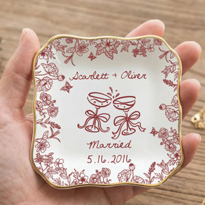 Personalized Engagement Jewelry Dish Custom Couple Name & Date Ceramic Keepsake Gift