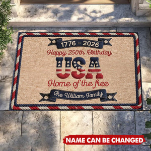 USA 250Th Birthday Faux Yarn Pattern - Personalized Doormat - Patriotic Gift For Family, 4th of July Gift