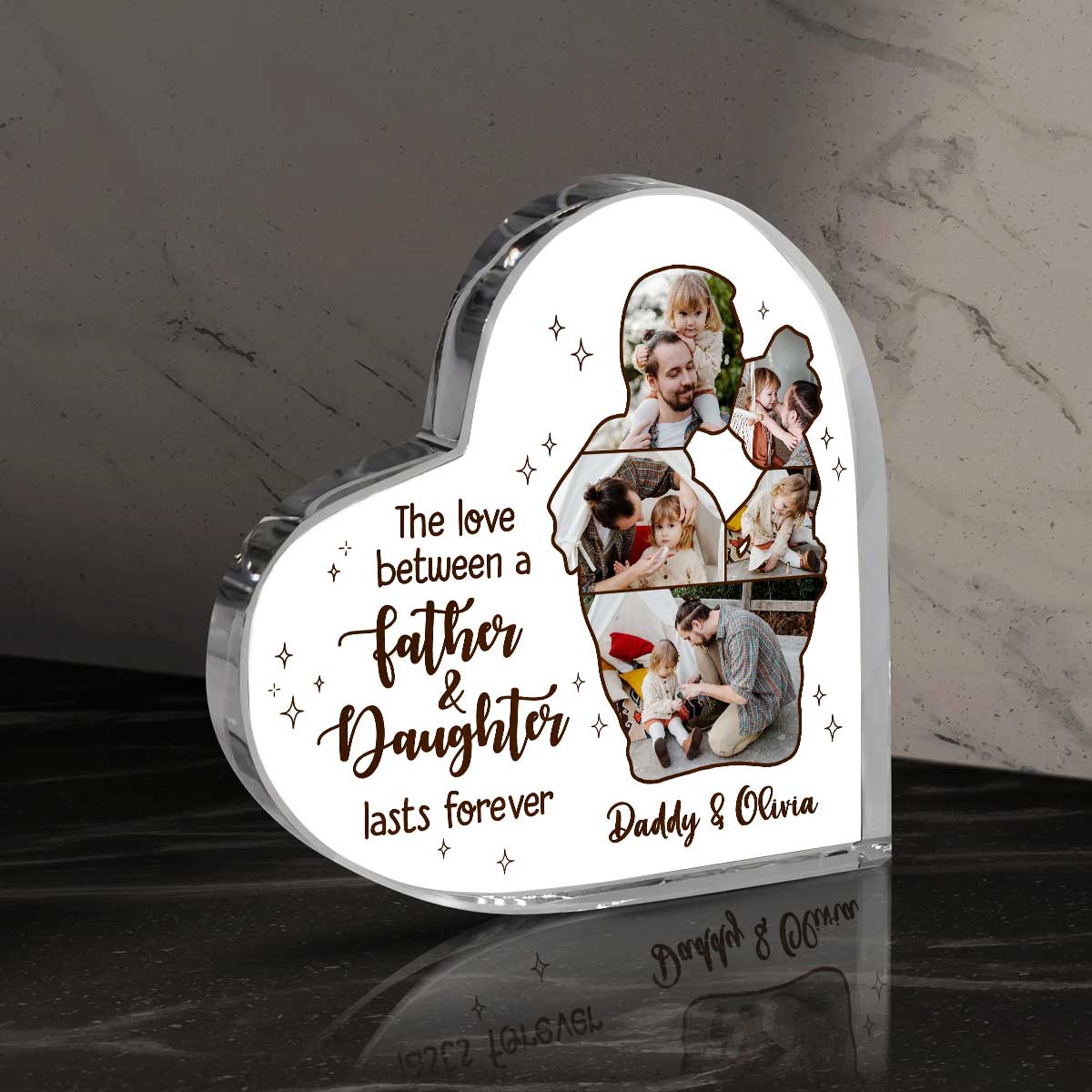Father And Daughter Custom Photo Collage Heart Acrylic Plaque, Fathers Day Gifts From Daughter, The Love Between A Father And Daughter Lasts Forever